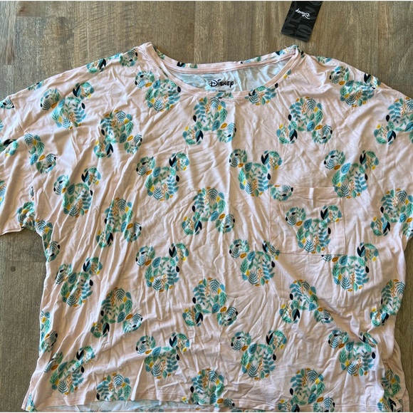 🆕 NWT Disney two piece pale pink floral Mickey Mouse capri pajamas set 2XL - Picture 5 of 5